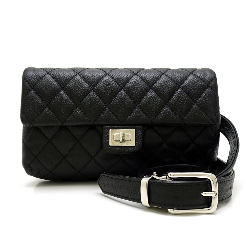 Chanel Waist Bag Caviar Skin Black x Silver Metal Fittings